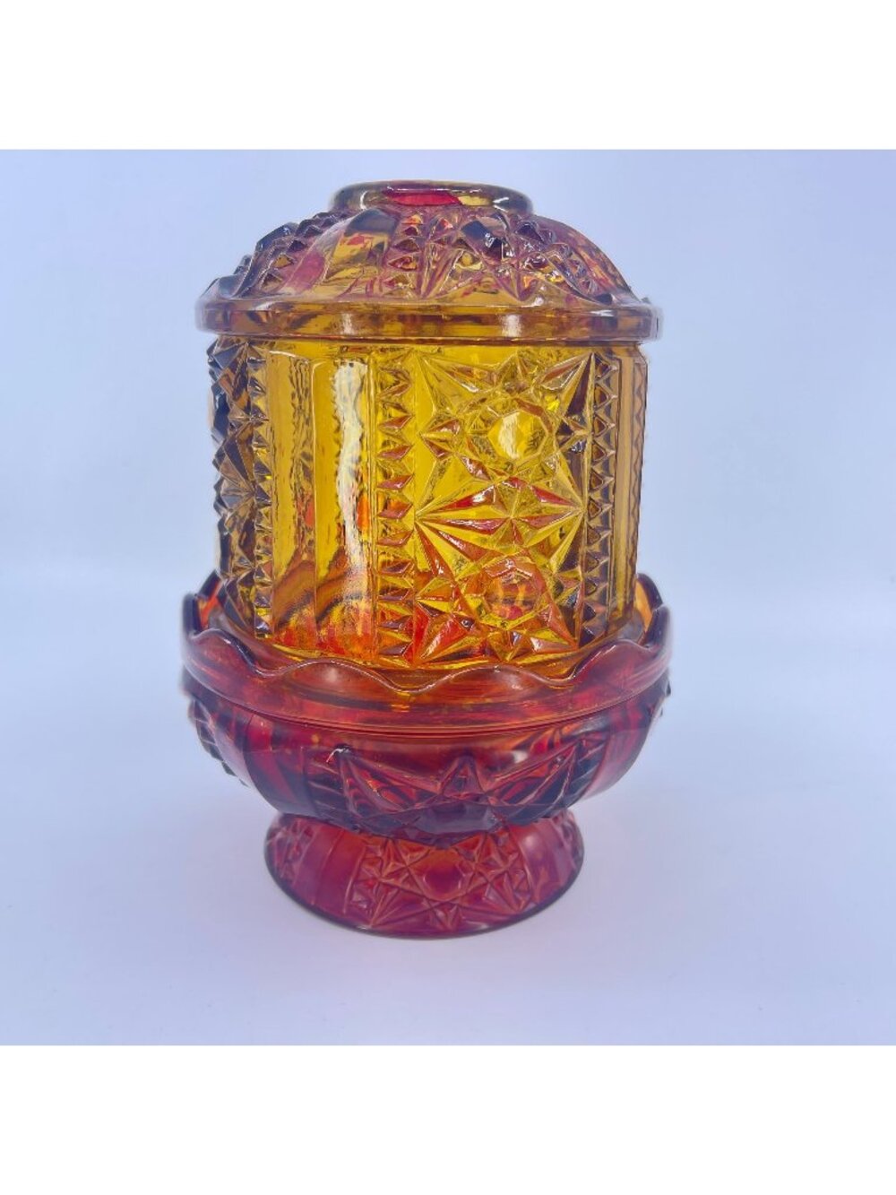 vintage indiana glass ruby red fairy lamp stars and bars design read
